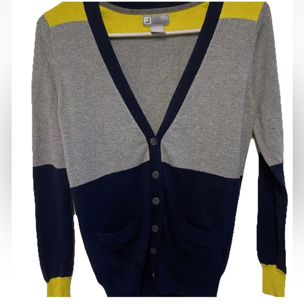 JCPenney Navy, Gray, and Yellow Cardigan